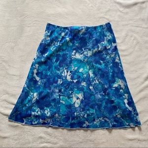 Vintage New Woman Design Blue Watercolour Floral Print Midi Skirt Size L
